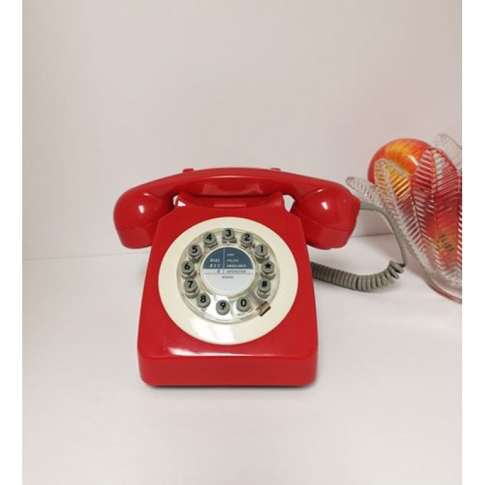 Téléphone rouge sixties desing a bouton poussoir